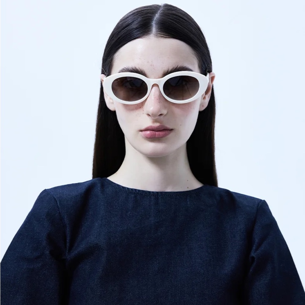 Shawn Lee Designer Cream White Oval Frame Sunglasses Y2K Retro Fashion Shades